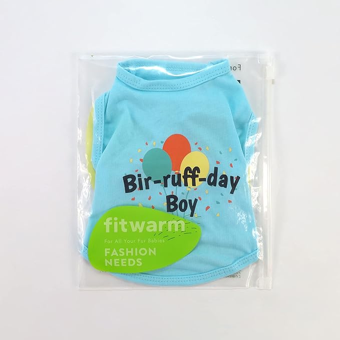 Fitwarm Birthday Boy Dog Shirt, Bir-Ruff-Day Boy Funny Dog Clothes for Small Dogs Boy, Pet Birthday Outfit, Cat Tshirt, 100% Breathable Cotton, Aqua Blue, Medium