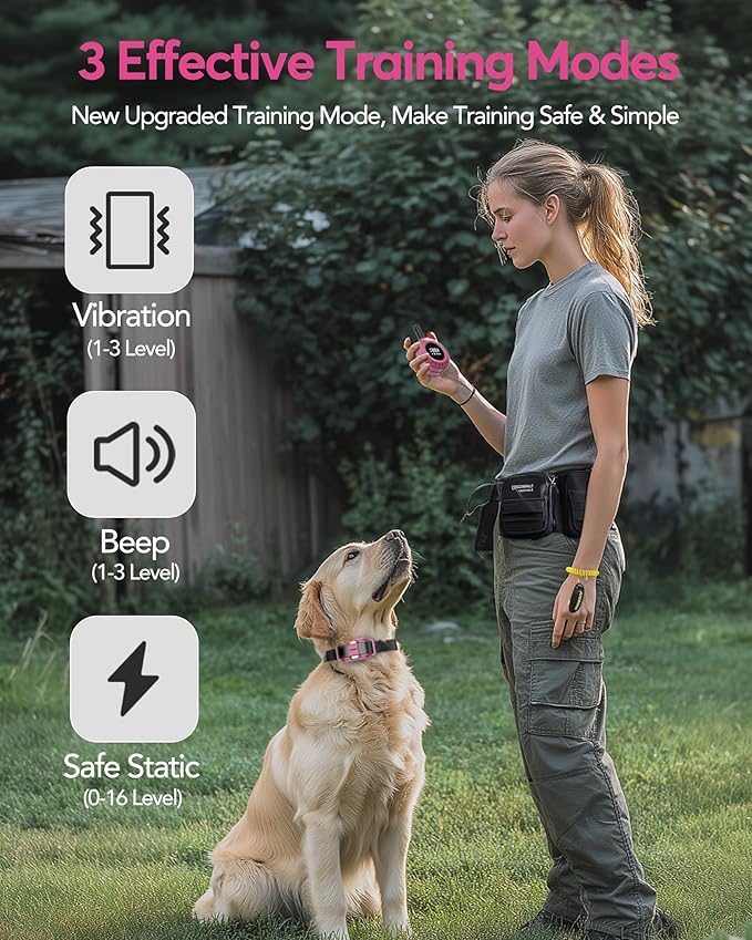 Jugbow Dog Shock Collar - 3/4 Mile Dog Training Collar with Remote for Large Medium Small Dogs, Rechargeable IPX8 Waterproof E-Collar with 3 Training Modes, LED Light & Security Lock (Pink)