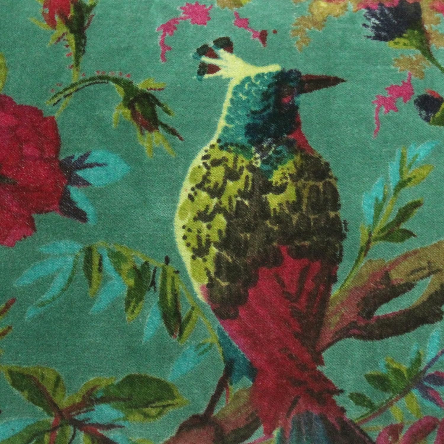 Eyes of India Velvet Floral Flower Bird Throw Pillow Sofa Cushion Cover Case Couch Colorful Boho Chic Bohemian Accent Indian Handmade (Green, 20" x 12")