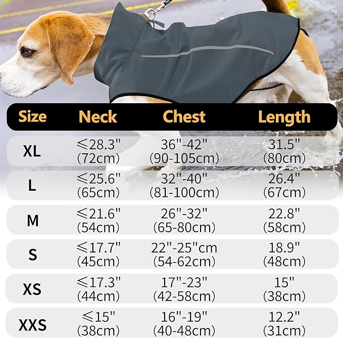 Mile High Life Dog Raincoat, Adjustable Waterproof Reflective Rain Jacket for Small Medium Large Dogs, Lightweight Breathable Pet Rain Coat with Leash Hole(Dark Gray,XXS Chest 16-19")