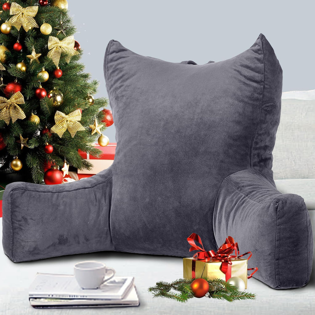 Neustern Reading Pillow for Sitting in Bed Adult, Back Pillow for Bed Shredded Memory Foam Chair Pillow with Arms and Pockets, Backrest and Support with Washable Cover for Watching TV/Gaming/Relaxing