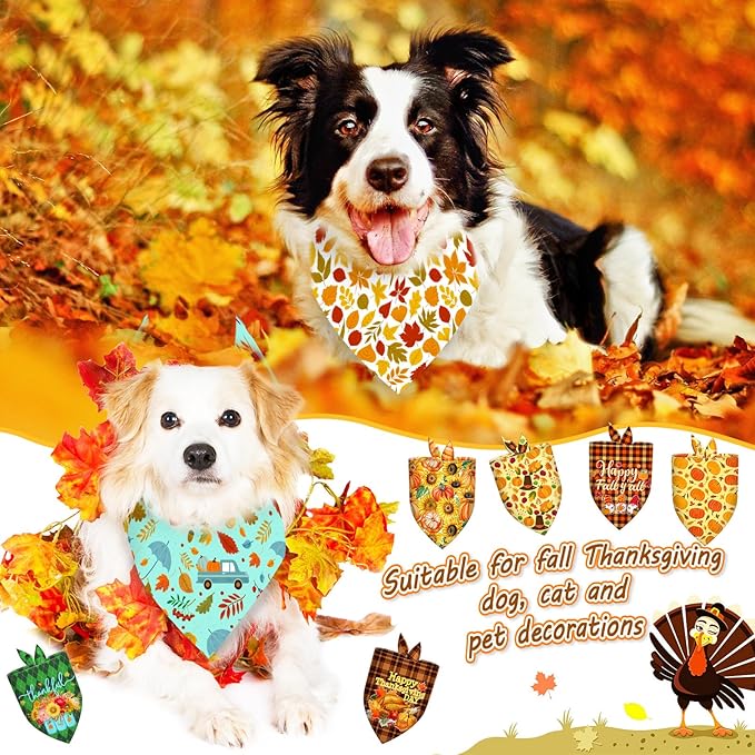 60 Pcs Fall Thanksgiving Dog Bandanas Bulk Adjustable Dog Scarves Pumpkin Turkey Puppy Bandanas Autumn Pet Neckerchief Washable Holiday Bandana for Small Medium Large Dog Pet Grooming Accessories