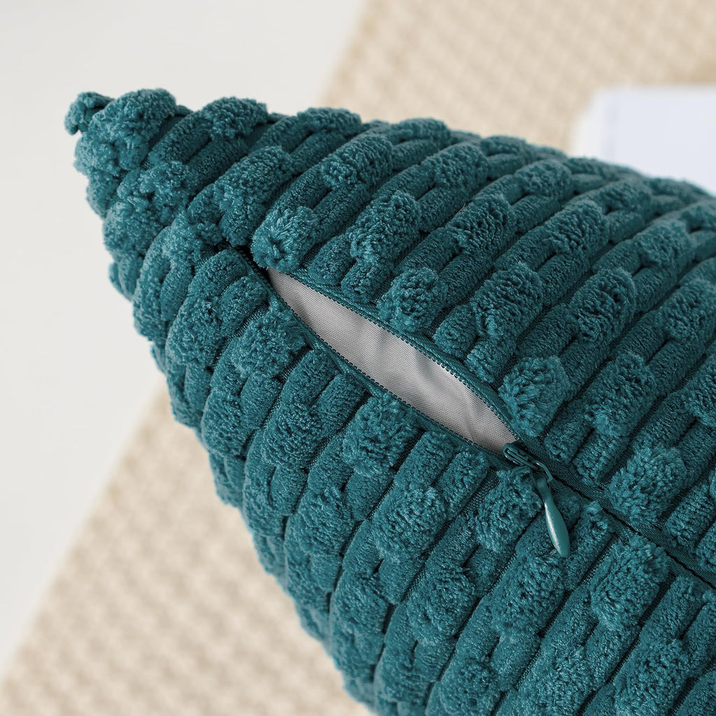 Kevin Textile 12x20 Inch Pillow Cover 1 Pack Boho Decorative Soft Striped Corduroy Lumbar Farmhouse Color Accent Rectangle Cushion Case for Living Room Couch Sofa Bed, Teal Blue