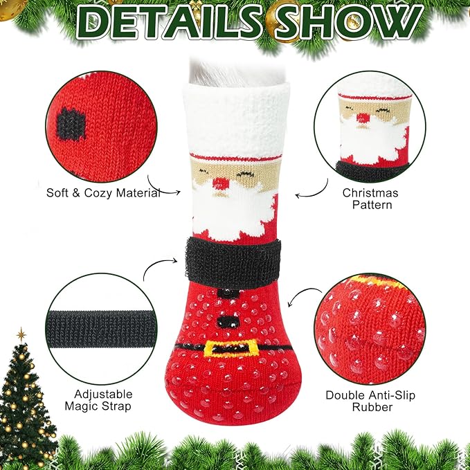 EXPAWLORER Christmas Anti-Slip Soft Dog Socks for Hardwood Floor,Warm Dog Shoes,Paw Protectors for Cold Pavement,Prevent Licking,Traction Control for Small Medium Large Senior Dogs