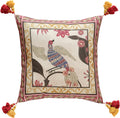 patdrea Designer Throw Pillow Cover 18"x18",Vintage Bird and Floral Pattern Linen Pillows Cover with Red and Yellow Pendant Charms,Square Decorative Pillowcases for Couch Bed Living Room Outdoor