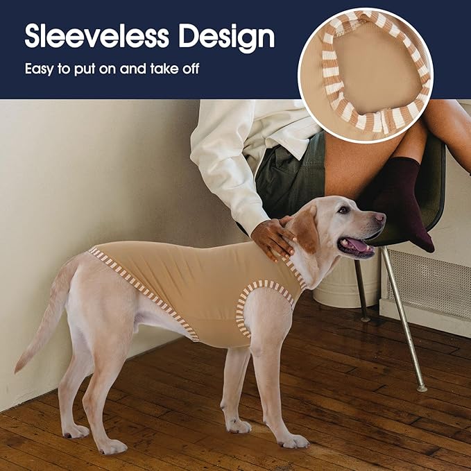 IECOii 2 Pack Sleeveless Dog Tees Shirt | Comfortable & Lightweight Fabric, Easy On/Off for Active Dogs, Khaki+Green, L