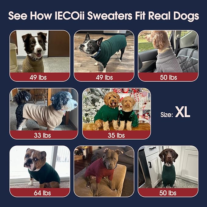 IECOii XL Dog Sweater,Winter Doggy Clothes for Large Dogs Girl Boy,Warm Pullover Soft Dog Sweater Turtleneck,Lightweight & Good Stretch for Active Dogs Like Beagle,Border Collie (Camel,XLarge)