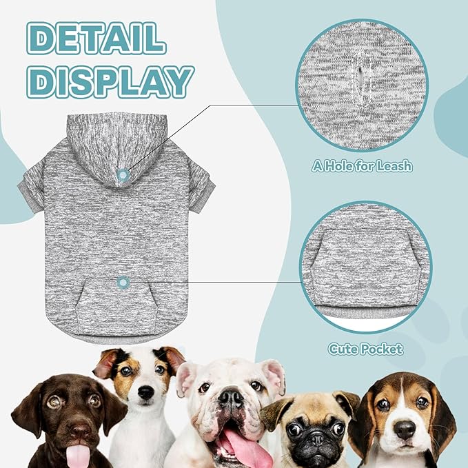 Fleece Dog Sweater & Hoodie - Soft Dog Clothes Sweatshirt with Pocket - Grey & XL