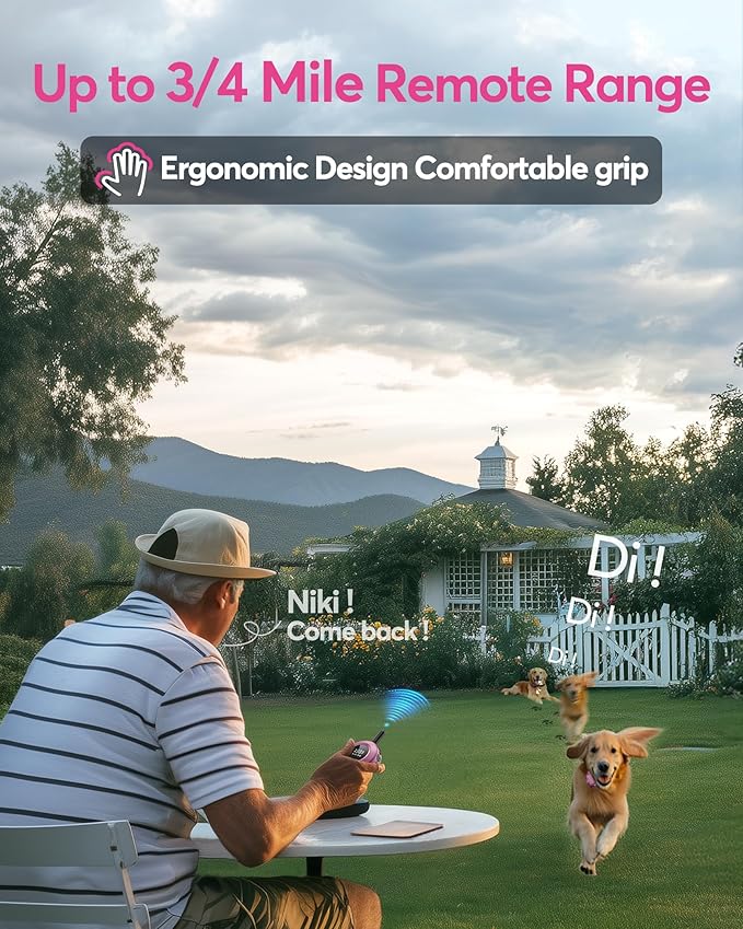 Jugbow Dog Shock Collar - 3/4 Mile Dog Training Collar with Remote for Large Medium Small Dogs, Rechargeable IPX8 Waterproof E-Collar with 3 Training Modes, LED Light & Security Lock (Pink)