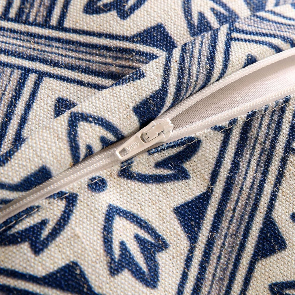 patdrea Designer Throw Pillow Covers Set of 2,Chinoiserie Blue Elegant Linen with Striped Floral Pattern Pillow Cover,Decorative Lumbar Pillowcases Cushion for Bed Living Room Outdoor Car,12"x20"