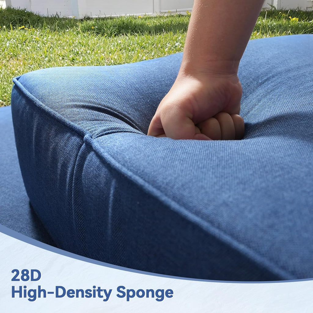 6" Thick Outdoor Cushions 24x24x6, 1-Set Deep Seat Patio Cushions with Removable Cover, Waterproof & Fade Resistant Replacement for Wicker Chair, Loveseat, Sofa - Blue
