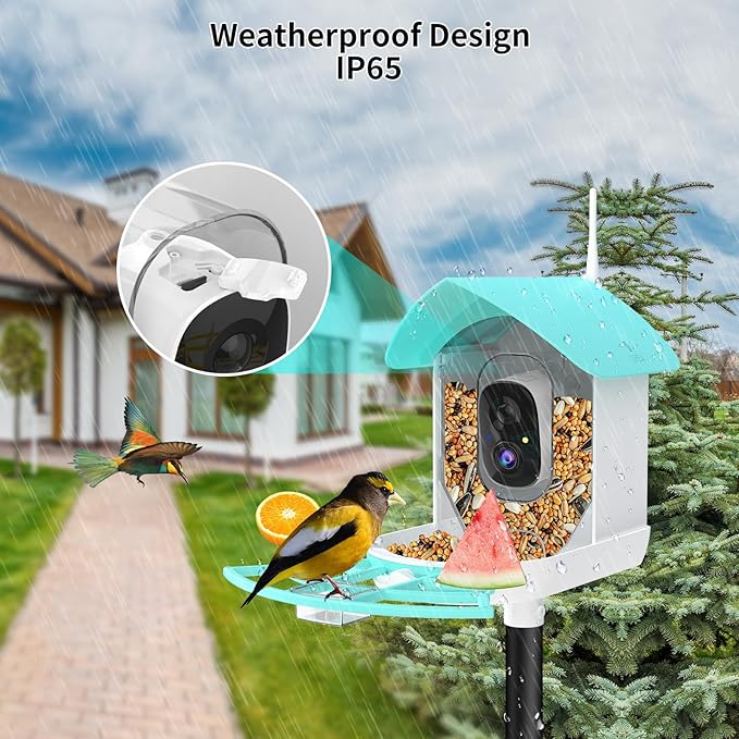 Bird Feeder with Camera, Auto Capture Wiress Bird Feeder Camera, AI Identify Bird Breed,FHD Waterproof Outdoor Bird Watching Camera,Solar-Powered, for Garden,Yard,Park,Ideal Gift for Mom and Dad,Blue