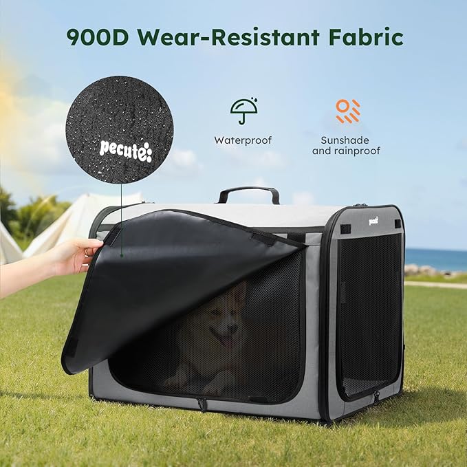 Large Dog Car Carrier Light Weight, 27×20.5×20.5ins Dog Carrier for Cars, Portable Dog Car Crate with Breathable Windows, Stable Pet Carrier for Both Indoor and Outdoor Use, Pet Travel Crate Gray