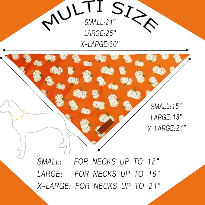 Realeaf Thanksgiving Fall Dog Bandanas 2 Pack, Orange Plaid Pumpkin Pet Scarf for Boy and Girl, Premium Durable Fabric, Holiday Halloween Bandana for Small and Medium Dogs (Fall, Small)