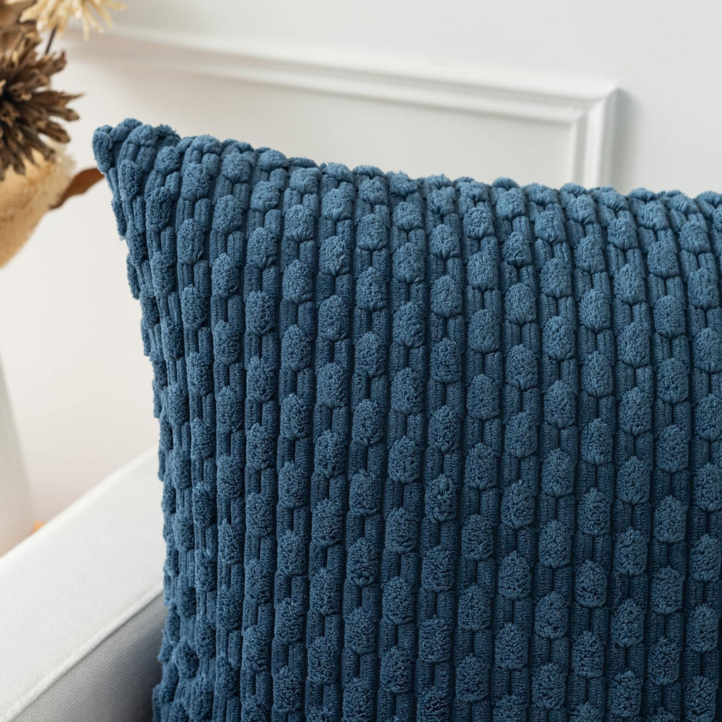 Kevin Textile 12x20 Inch Pillow Cover 1 Pack Boho Decorative Soft Striped Corduroy Lumbar Farmhouse Solid Color Accent Rectangle Cushion Case for Living Room Couch Sofa Bed, Blue
