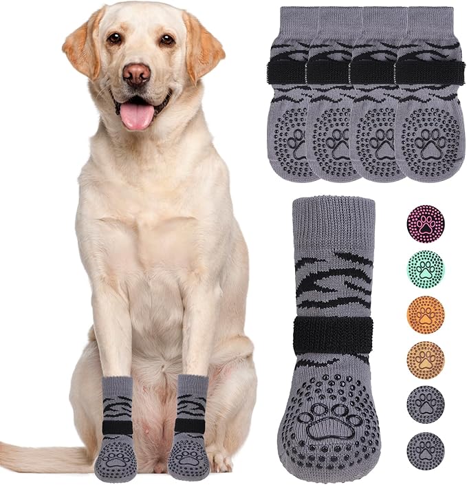 KOOLTAIL Dog Socks for Hot/Cold Pavement to Prevent Licking Paws,Dog Boots&Paw Protector for Hardwood Floors Anti Slip,Traction Control No Twist Grip Booties for Small Medium Large Senior Dogs L