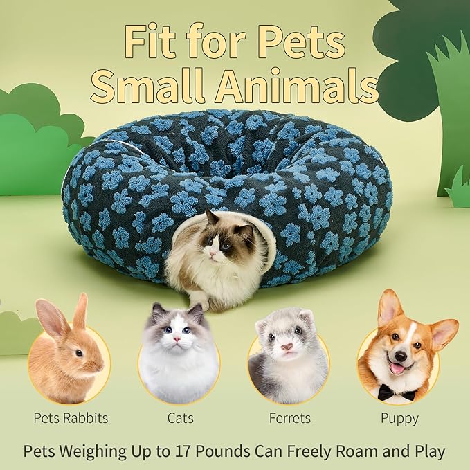 Pesen Cat Tunnel Bed with Soft Cushion, Cat Toys for Indoor Cats Enhance Bonding Between Pets and Owners, Encourage Exploration, and Satisfy Natural Instincts for Kittens, Dogs, and Rabbits