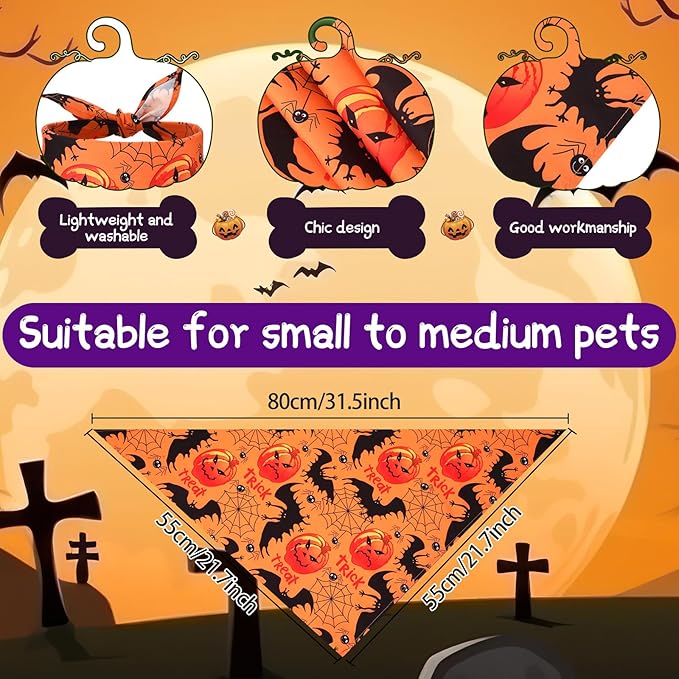 Kigeli 100 Pack Halloween Dog Bandanas Adjustable Triangle Bibs Scarf Ghost Halloween Pumpkin Spider Web Pet Bandanas Costumes Holiday Accessories for Large Medium Small Dog Puppy Cat(Large)