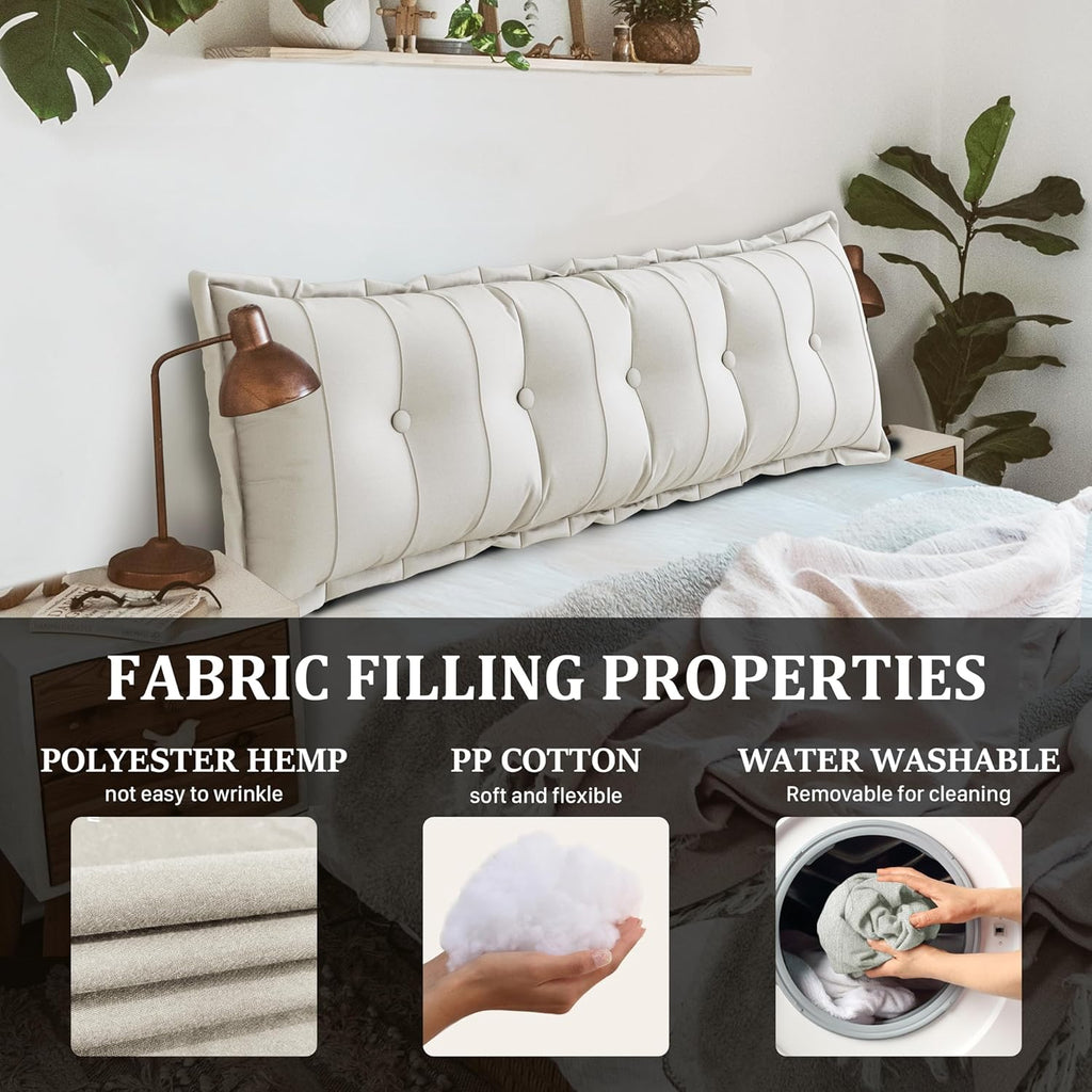 Large Bolster Reading Pillow King Backrest Positioning Support Pillow Daybed Cushion Headboard Pillows for Bed Bunk Sofa with Removable Cover, White, 76x3x20 Inch