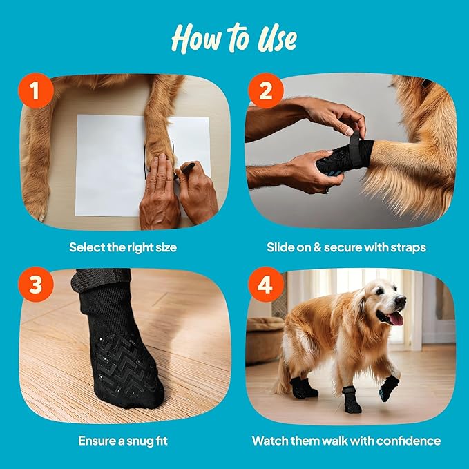 Anti-Slip Dog Socks – Non-Slip Traction Socks for Dogs with Adjustable Straps, Prevents Slipping on Hardwood Floors, Breathable & Washable – 4 Pack (Sizes XS–XXL) (XXL)