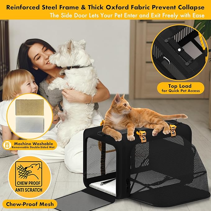 PAWZIDEA Expandable Pet Carrier with Wheels, 18"x11"x11" TSA Airline Approved Cat Carrier for 2 Cats Under Seat, Soft-Sided Dog Carrier for Small Dogs Rolling Travel Bag w/Telescopic Handle, ID Card