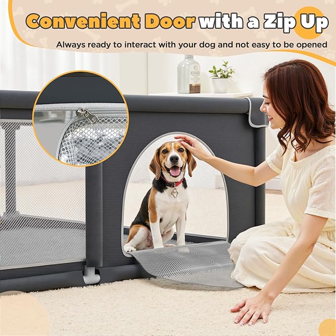 71x59x26 Inches Puppy Playpen with Gate, Dog Playpen for Puppies or Small Dogs, Sturdy Safety Dog Fence Pet Playpen with Thickened Fabric, High-Strength Nylon Wire Mesh for Indoor & Outdoor,Washable