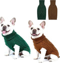 2 Pack Medium/Large Dog Sweater, Warm Comfy Stretch Dog Winter Coat w/Sleeves & High Neck, Premium Dog Clothes for Bulldog-Best for Holidays, Daily Walks L Green Brown