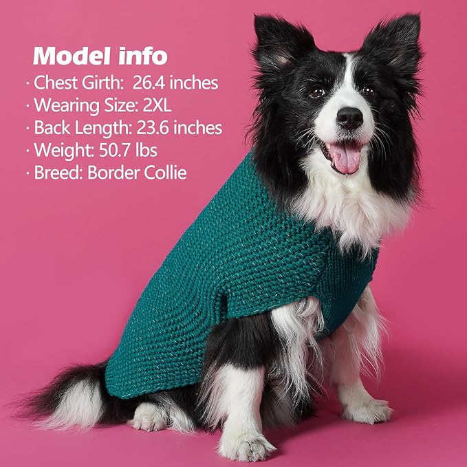 KYEESE Dog Christmas Sweater with Leash Hole Warm Pullover with Reflective Yarn for Small and Medium Dogs Male Soft Knit Pullover Boy Dog Coats Cozy Lightweight Thick Sweater,Green,Large