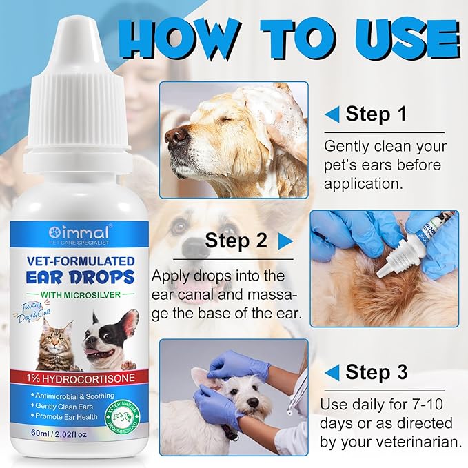 2Pack Ear Infection Treatment Drops for Dogs and Cats,with 1% Hydrocortisone Soothing Dog Yeast Infection, Itchy Ear Relief-Treats Ear Infections for Dogs & Cats - 2 fl oz