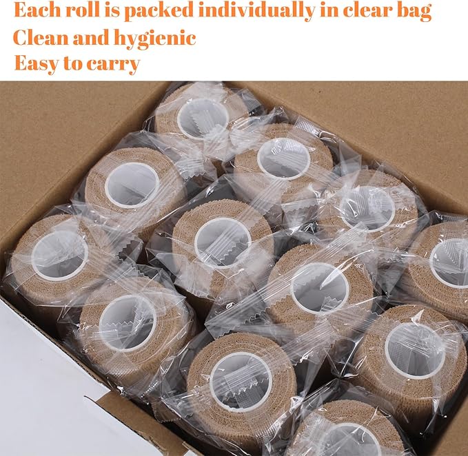 24 Rolls Self Adhesive Bandage Wrap, Vet Wrap 4 Inch for Horses Dogs Wounds Care Dressings, Elastic Self Stick Cohesive Bandage Wrap, Wrist, Sports, Ankle Tape Leg Wraps (Brown)