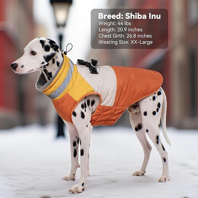 Dog Coats for Small Dogs, Waterproof Warm Dog Winter Jacket with Harness Built in, Reflective Puppy Cold Weather Coats Zip-up Pet Vest with Fleece Lined Dogs Snowsuit, Orange Small