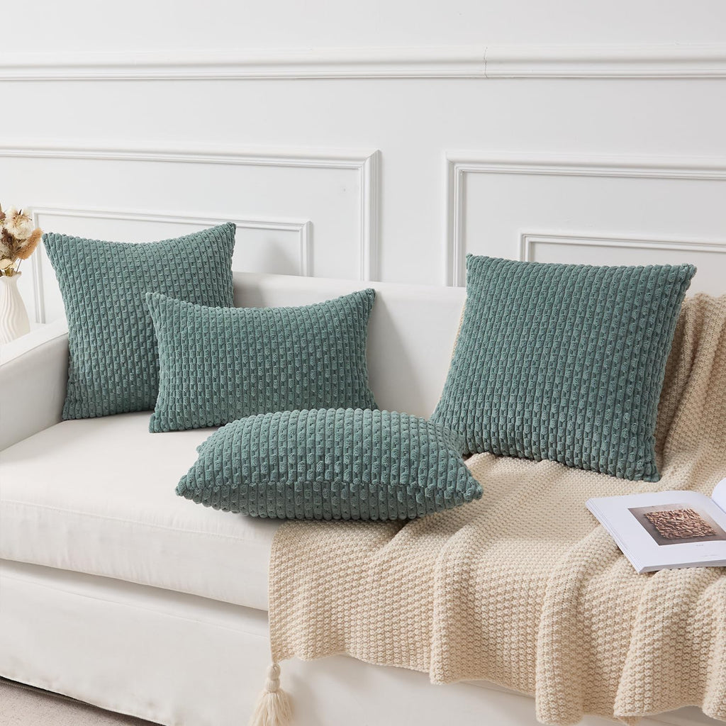 Kevin Textile 14x22 Inch Pillow Cover 1 Pack Boho Decorative Soft Striped Corduroy Lumbar Farmhouse Color Accent Rectangle Cushion Case for Living Room Couch Sofa Bed, Teal Green