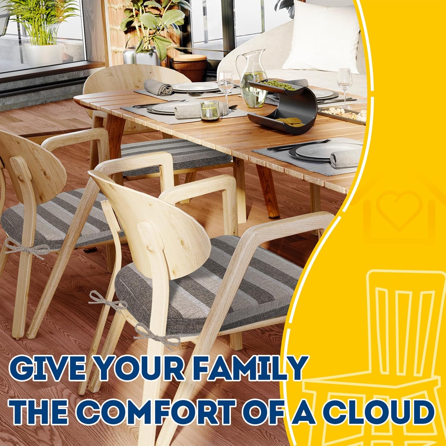 AAAAAcessories D-Shaped Chair Cushions, 2" Thick Dining Chair Pads with Ties and Removable, Machine-Washable Cover, 17" x 16", Set of 2, Boldstripes Chocolate/Beige