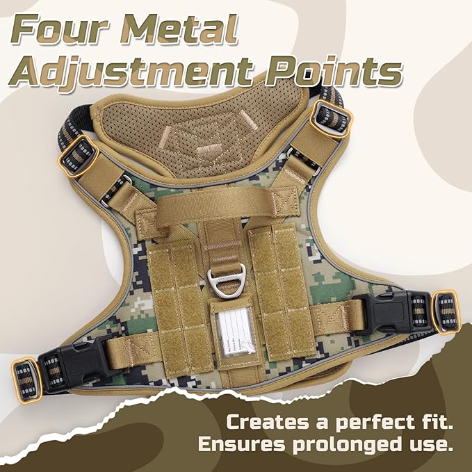 rabbitgoo Tactical Dog Harness Medium Sized Dog, No Pull Military Service Vest with Handle & Molle, Easy Control for Training Walking, Adjustable Reflective Straps, Brown camo, M