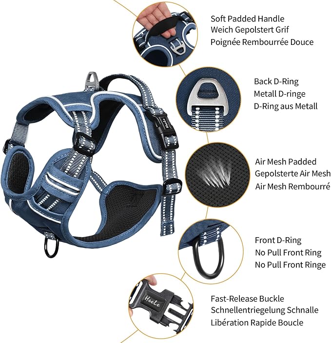 HEELE Dog Harness for Small Dogs No Pull Dog Vest Harness for Small Dog with Soft Padded Handle Reflective for Outdoor Training, Royal Blue, S