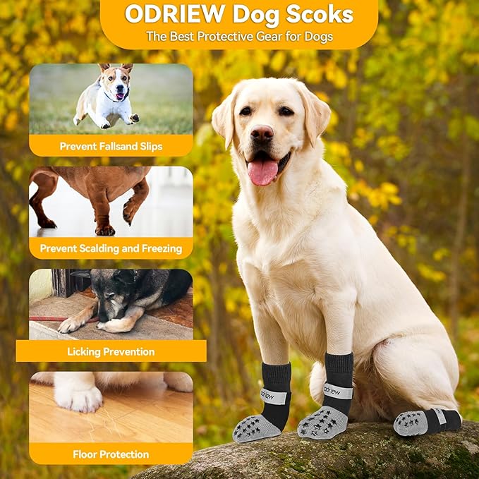 Non Slip Dog Socks to Prevent Licking Paws - Dog Booties for Hardwood Floors Anti Slip - Grippy Socks for Senior Dog - Double Side Paw Protector Prevent Scratching for Hot Pavement. (Grey, S)