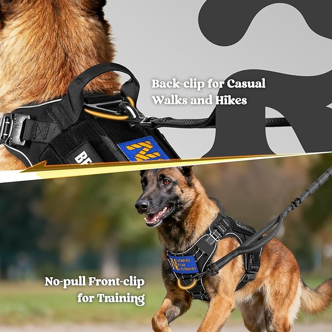 rabbitgoo Tactical Dog Harness for Large Dogs, No Pull Upgraded Reflective Heavy Duty Molle Vest with Handle, Adjustable Military Service Dog Vest for Walking Hiking Training, Black, L