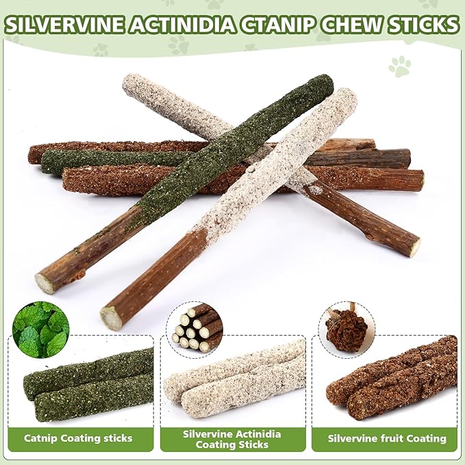 Catnip Chew Toys for Cats, 24 Pack Cat Toys with Silvervine Sticks, Natural Silvervine Stick Cage Balls & Bell Balls for Indoor Cats