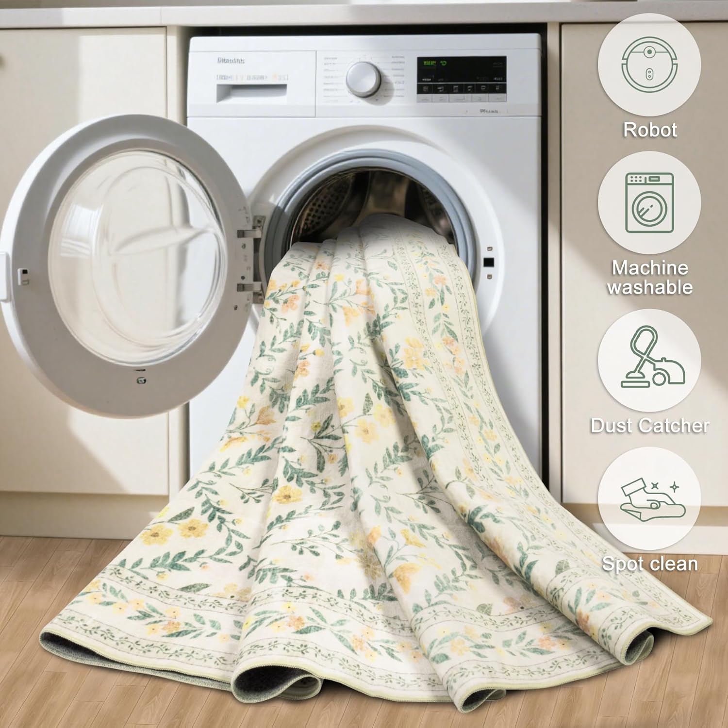 8x10 Area Rugs for Living Room: Floral Washable Rug Vintage Large Soft Boho Non-Slip Carpet Indoor Floor Stain Resistant Carpets for Bedroom Dining Room Farmhouse Nursery Home Office Beige/Multi