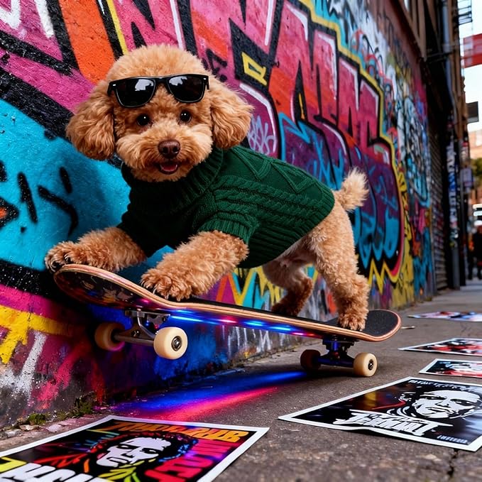 Small/Medium Dog Sweater, Warm Comfy Stretch Dog Winter Coat w/Sleeves & High Neck, Premium Dog Clothes for Mini Poodle-Best for Holidays, Daily Walks S Green