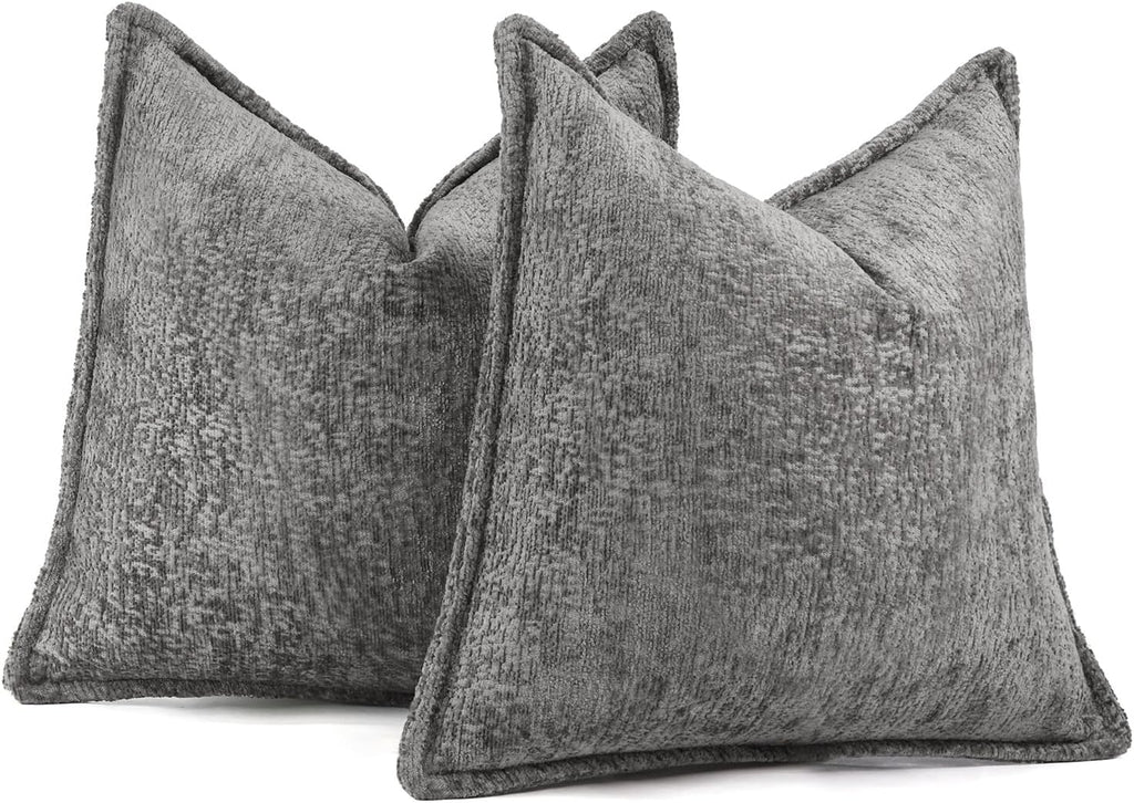Pack of 2 Grey Decorative Throw Pillow Covers 22x22 Cozy Soft Chenille Accent Vintage Square Couch Pillow Covers for Home Decor Bed Sofa Living Room
