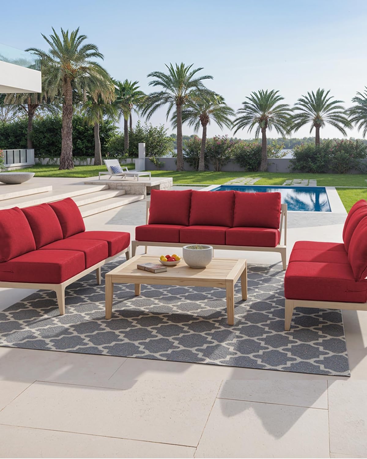 Luxury 24x24x6 Inch Patio Chair Cushions Set of 3 - Memory Foam Deep Seat Water-Resistant Patio Cushion for Lawn Dining Rocking Swivel Chairs Loveseat 3-Seater Sectional Sofa - Red