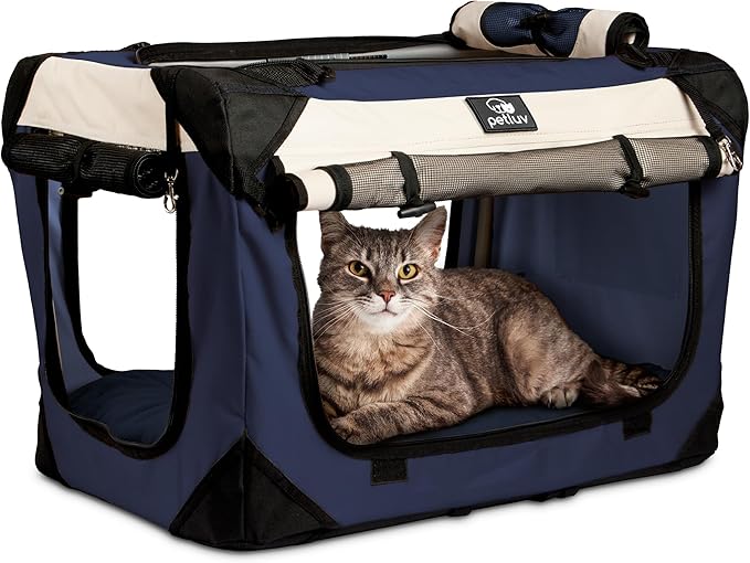 Medium Cat & Dog Carrier for Most Cats or Small Dogs, Soft-Sided, Collapsible with Locking Zippers, Portable Travel Bag with Soft Bed, Navy
