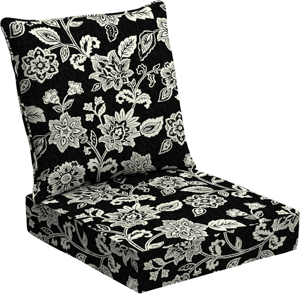 Arden Outdoor Foam Deep Seat Cushion Set, 24 in x 24 in, Weather-Proof, Rain-Proof, Fade Resistant Patio Cushion, Bottom and Back Cushion for Chair, Sofa, and Couch Ashland Black Jacobean