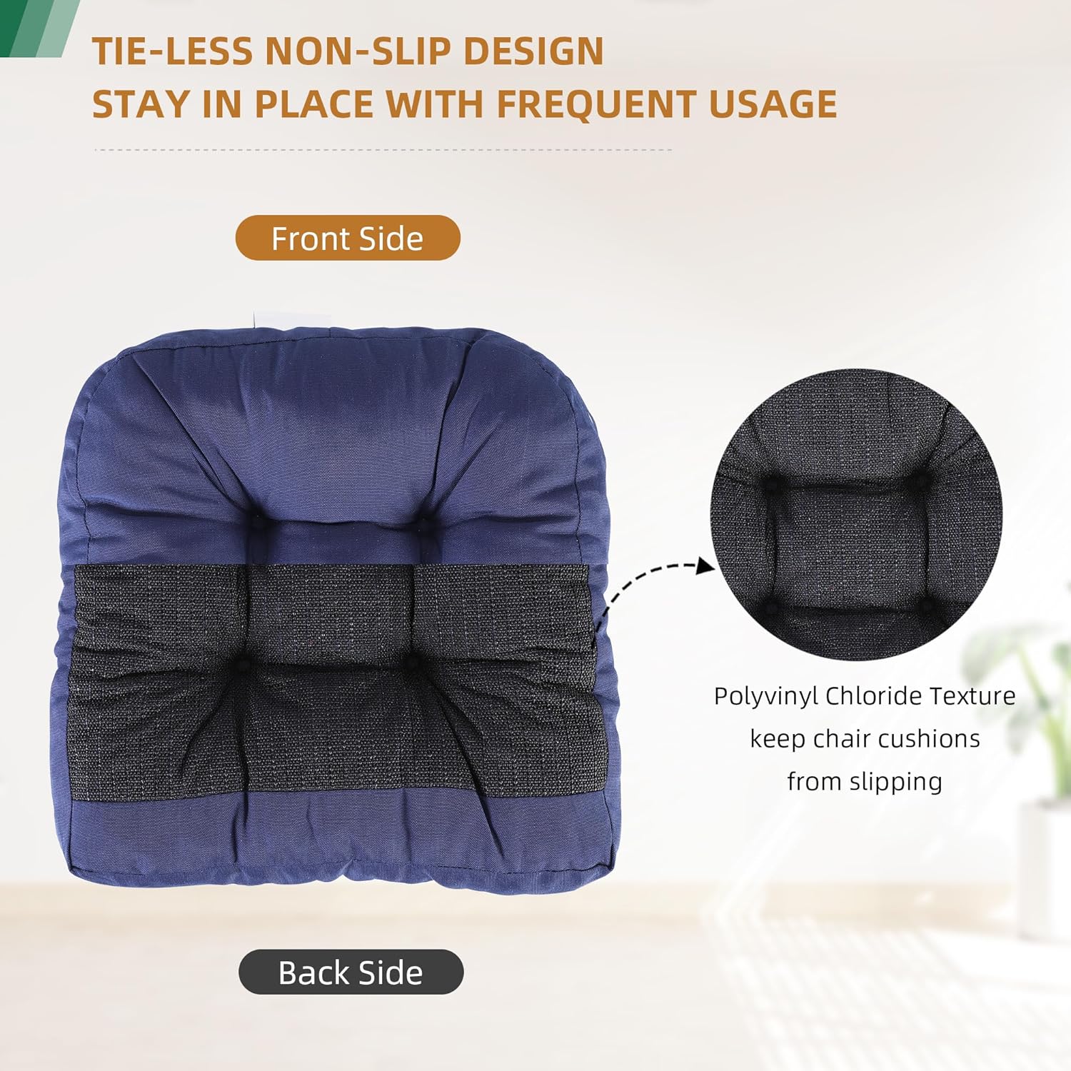 RACE LEAF 4 Pack 17x17 Patio Chair Cushions, Waterproof Memory Foam Cushions with Tufted Cover and Non-Slip Base (Navy)