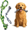 Dog Rope Toys, Heavy Duty Chew Toy for Large Dogs, 2-Pack Durable Tug of War Toys, 100% Cotton, Safe & Washable, Great for Teeth Cleaning, (Blue/White and Green/White/Green)