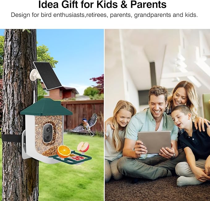Bird Feeder with Camera,Smart Watching Birds,AI Identify Species with Solar Panel,Auto Record 2K HD Capture Video Live,2L Large Capacity,Ideal Gifts for BirdLover (Green+64G Card)