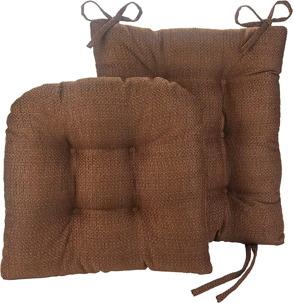 Klear Vu Omega Non-Slip Rocking Chair Cushion Set, Assembled in USA, Thick Padding & Tufted Design, Includes Seat Pad & Back Pillow with Ties, 17x17 Inches, 2-Piece Set, Tyson Chocolate