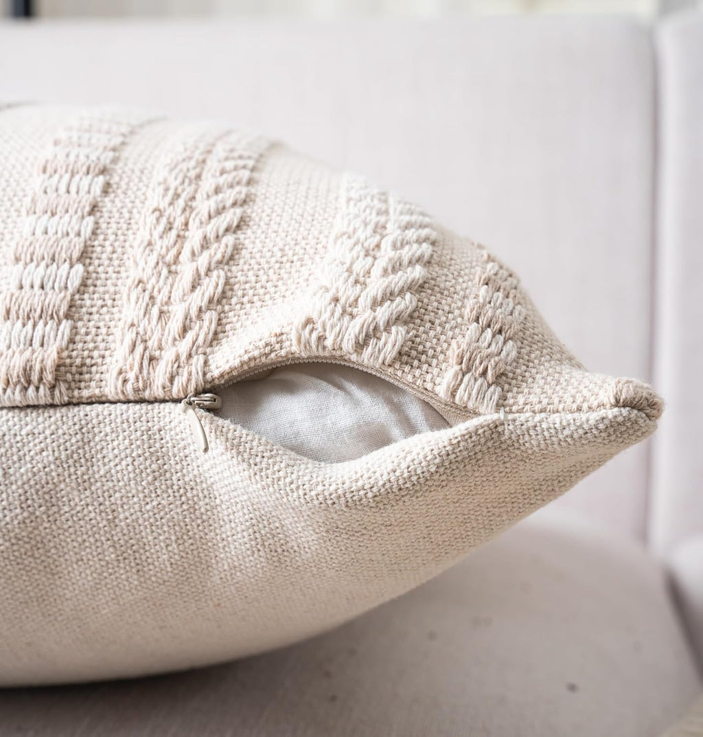 Boho Throw Pillow Covers 20x20 Inch Set of 2, Farmhouse Decorative Couch Pillow Cases, Beige Accent Pillows of Bed, Sofa Bedroom Living Room Home Decor Cushion Cover