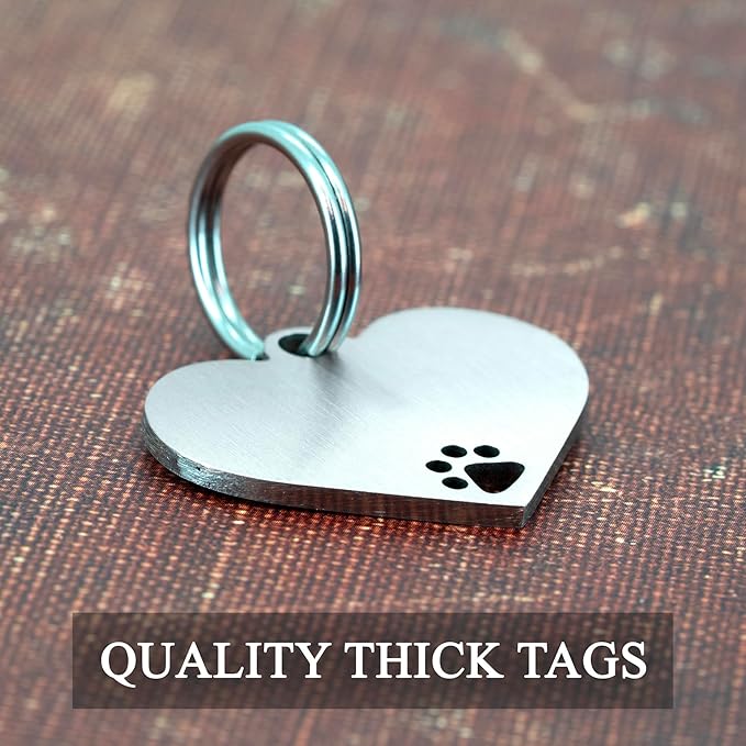 Ultra Joys Dog Tags Personalized for Pets - Hollow Paw Custom Pet ID Tag - Engraved Dog Tag for Small, Large Dogs - Large Heart in Silver